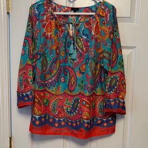 Talbots Vibrant Paisley Blouse in Teal and Pink